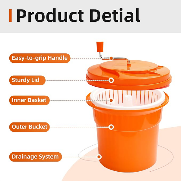 Commercial Vegetable Dehydrator Manual Salad Spinner Fruit Dryer Basket 25L