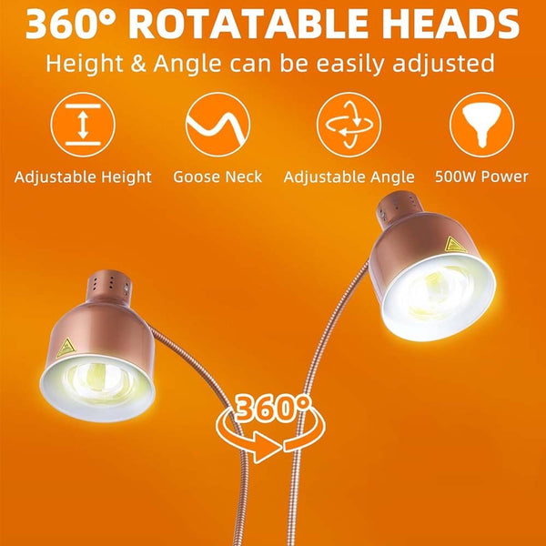 Food Heat Lamp 2 Head Stainless Steel Commercial Food Warmer Lamp 540° Rotation