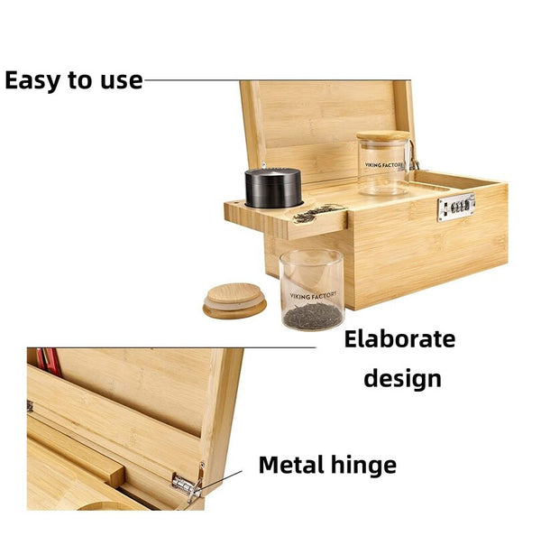 Bamboo Locking Storage Stash Box Bundle ockable Herbal Supply Kit w/ Accessories