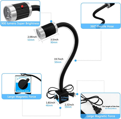 LED Workshop Light Magnetic Base 9W Work Lamp for Lathe CNC Drill Sewing Machine