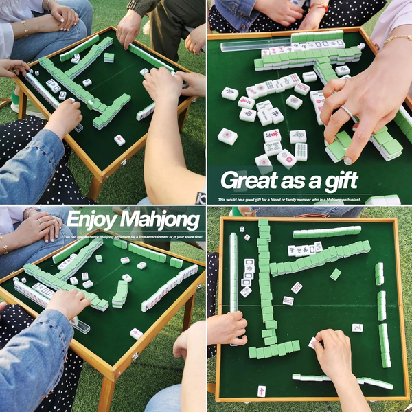 Foldable Wooden Mahjong Table Table Game Set with Tiles for 4 Players AU Stock