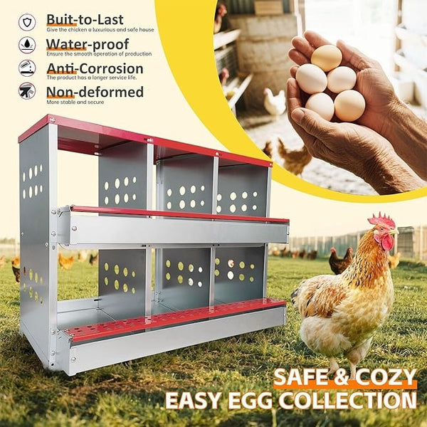 6 Hole Chicken Hen Coop Hutch Inside Outside Roll Away Lay Egg Nesting Box Metal