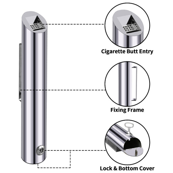 Wall Mounted Ashtray Stainless Steel Commercial 1.8L Outdoor Cylinder Ash Bin AU