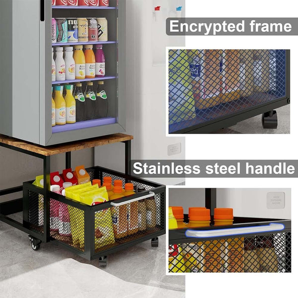 Mini Bar Fridge Beverage Cooler Drinks Refrigerator Stand with Drawer Cart Home