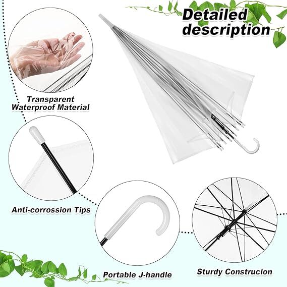10PCS Transparent Umbrella Clear Dome Waterproof Semi-Automatic Umbrellas Party