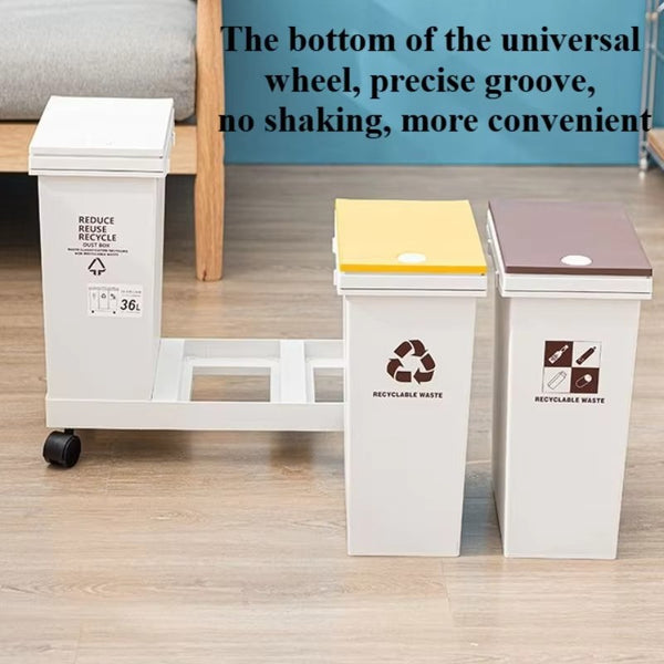 60L Removable Rubbish Bin 3 Compartment Trash Can Waste Rubbish Recycling