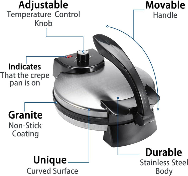 1200W Electric Chapati Roti Maker Bread Crepe Machine Tortilla  Non-Stick Maker