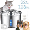 3.2L Pet Stainless Steel Water Fountain Dog Cat Drinking Dispenser Filter Feeder