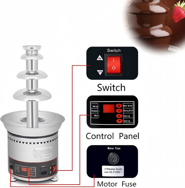 Chocolate Fountain 3.2L for Chocolate Cheese Hot Sauce Party Wedding 65cm Tall