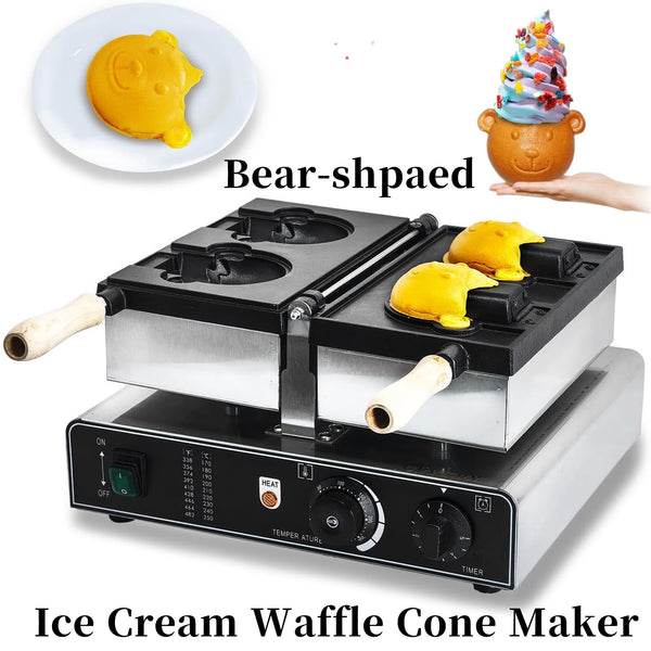 2PCS Bear Shaped Waffle Commercial Waffle Maker Waffle Baker Machine 1800W