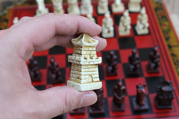 Antique Chinese Terra-Cotta Warriors Chess Set Wooden Chess Board Pieces Gifts
