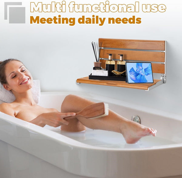 Foldable Wall-Mount Shower Seat Fold Down Shower Bench Chair for Elderly 440lbs