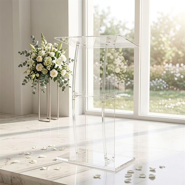 Transparent Acrylic Podium Stand Free Standing Church Pulpit for Speech Wedding