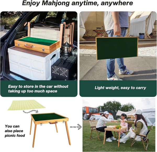 Foldable Wooden Mahjong Table Table Game Set with Tiles for 4 Players AU Stock
