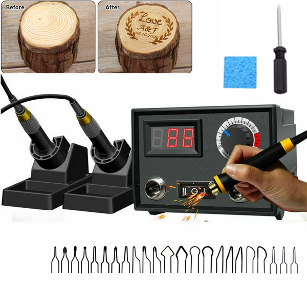 Pyrography Wood Burning Kit Wood Burner Tool Dual Pen 60W Adjustable Temperature