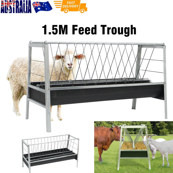 1.5M Feed Trough Goat Cattle Hay Grain Rubber Feeder Tray with Metal Bracket