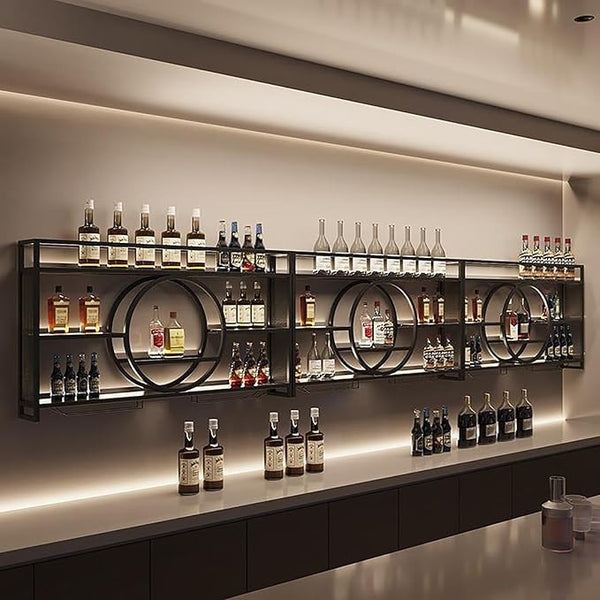 3-Tier Metal Wine Rack with LED Light Wine Bottle Shelf For Home Bar Display AU