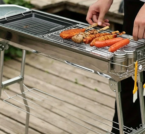 Outdoor Folding BBQ Grill Stove Charcoal Picnic Camping & Automatic Rotary Grill