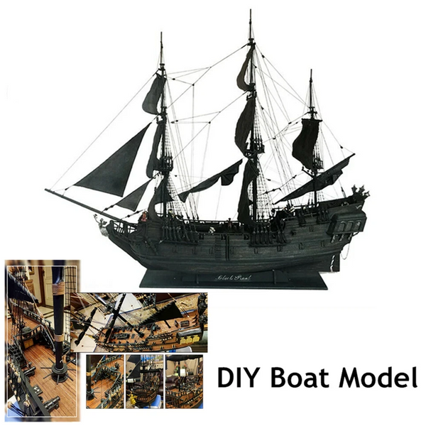 80cm Black Pearl Ship DIY Assemble Model Wooden Sailing Boat Toy Birthday Gifts