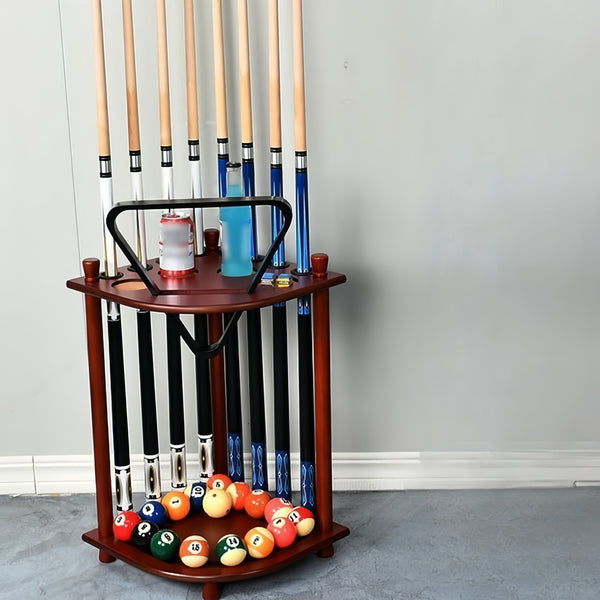 Pool Cue Rack Solid Wood Pool Stick Holder Floor Stand Holds 8 Pool Billiard Cue