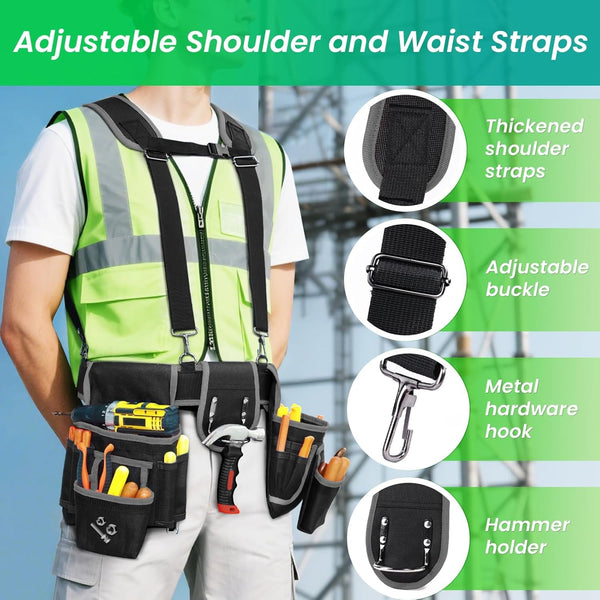 Tool Belt Bag Tool Belt with Suspenders Multiple Pockets Heavy Duty Tool Belts