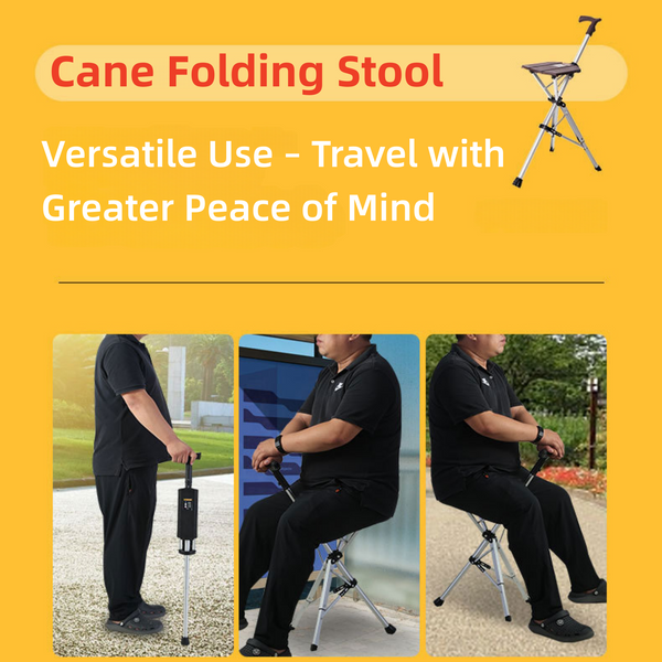 Folding Cane Seat Walking Stick Tripod Anti-Slip Portable for Seniors Hiking AU