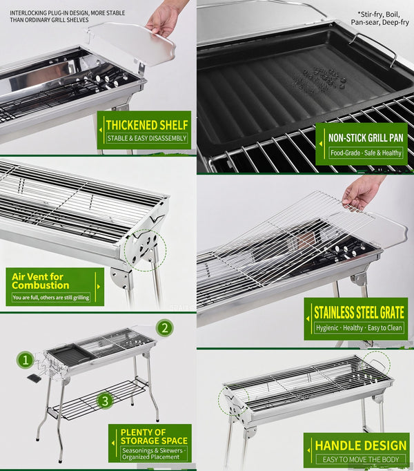 Outdoor Folding BBQ Grill Stove Charcoal Picnic Camping & Automatic Rotary Grill
