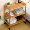 Solid Wood 3 Tier Shelf Serving Table with Wheels Bar Cart Kitchen Storage Cart