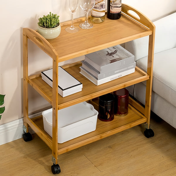 Solid Wood 3 Tier Shelf Serving Table with Wheels Bar Cart Kitchen Storage Cart