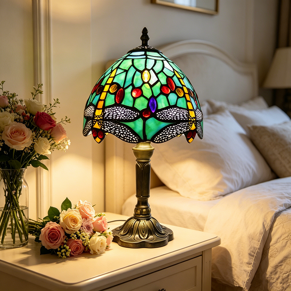Retro Baroque LED Table Lamps Stained Glass Desk Lights Bedroom Reading Decor