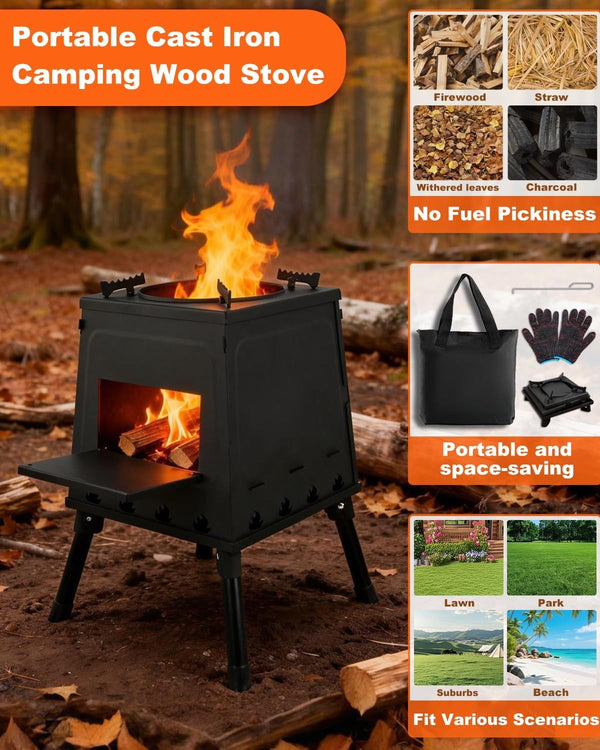 Camping Wood Stove Portable Wood Burning Stove Folding Camp Heat Outdoor Stove
