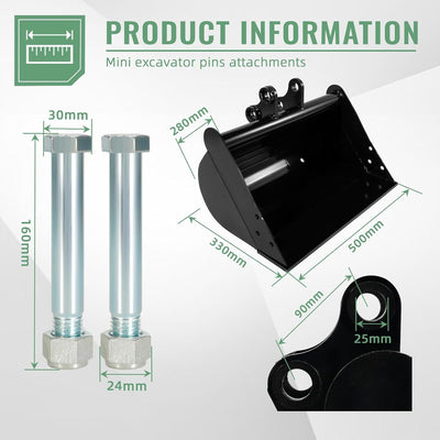 500mm Flat Plain Bucket Attachment No Tooth Bucket W/ 2 Pins For Mini Excavator