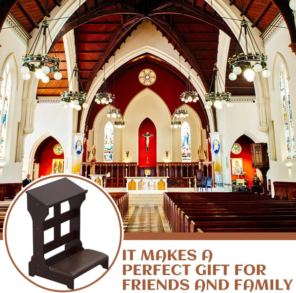 Wood Prayer Bench Stool Kneeler with Shelf and Cushion Church Prayer Table Chair