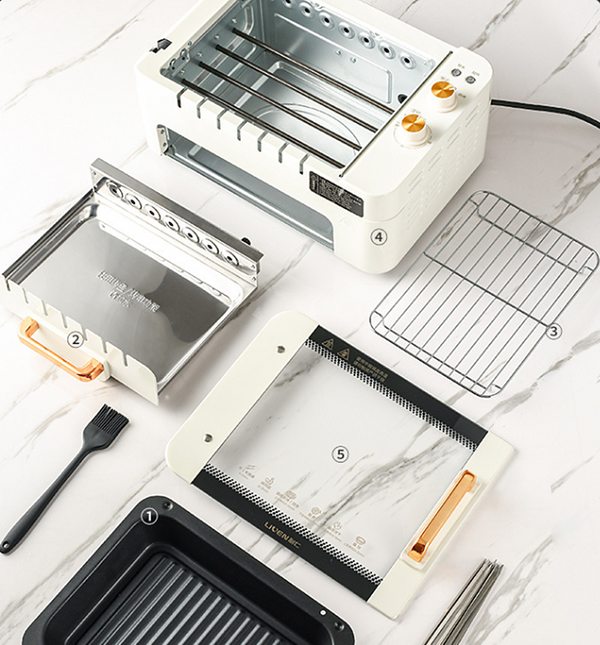 1000W Smokeless BBQ Grill Stove Auto Rotating Skewers Barbecue Grill Baking Pan