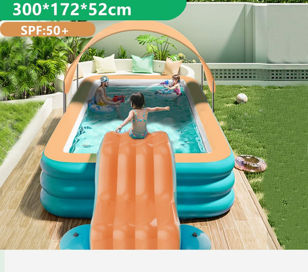118" Inflatable Swimming Pool with Sun Shade Foldable Large Kids Swimming Pool