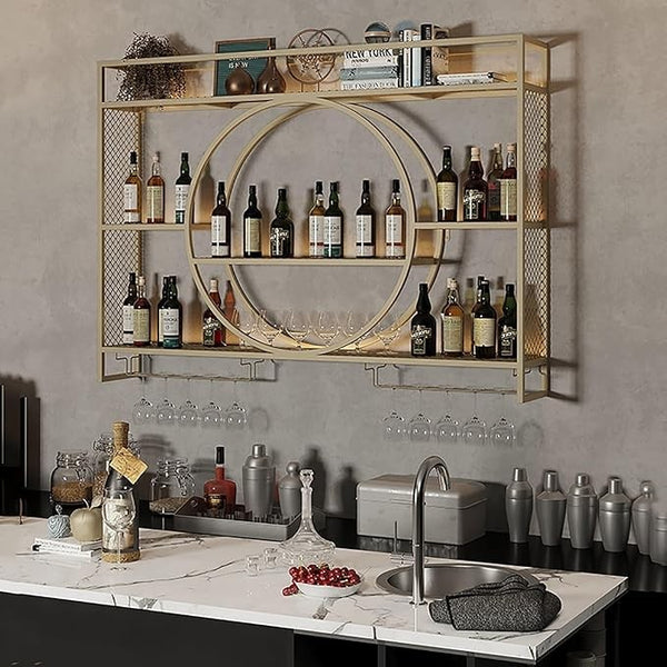 3-Tier Metal Wine Rack with LED Light Wine Bottle Shelf For Home Bar Display AU