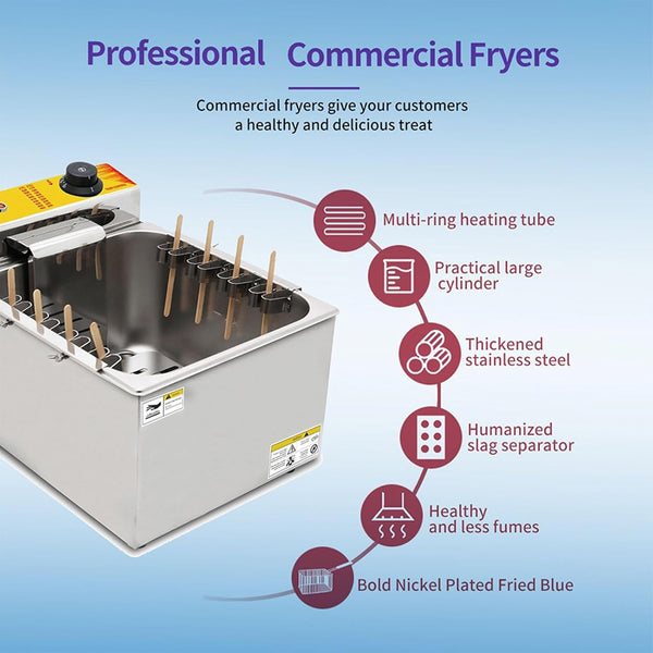 Commercial Electric Deep Fryer 12L Cheese Hot Dog Fryer Corn Dogs&Chip Cooker