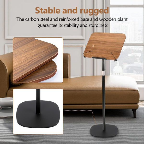 2-in-1 Floor Book&Laptop Lectern Stand Adjustable Angle Wooden Reading Holder