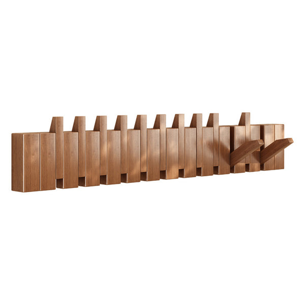Walnut Wood Coat Rack 12 Hooks Piano Shape Wall Mounted Wall Hanger Clothes Hook