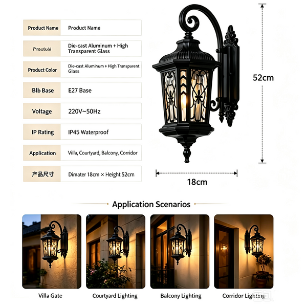 Garden Outdoor Wall Lamp Black Wall Sconce Hotel Wall Lights Balcony Wall Light