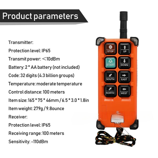 Industrial Wireless Crane Remote Control Electric Lift Hoist Transmitter F21-E1B