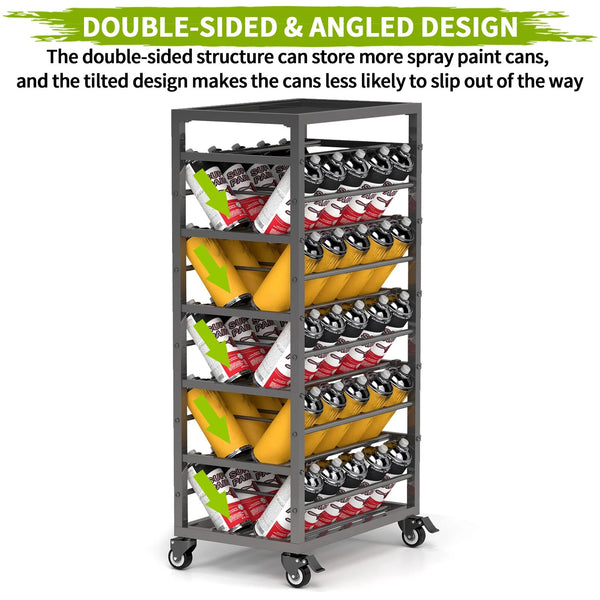 50 Can Spray Paint Storage Rack Aerosol Storage Cart Rolling Spray Bottle Holder