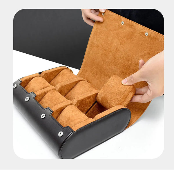 6 Slots Watch Case - Luxury Watch Roll 6 Slots Travel Box Recycled Leather Case