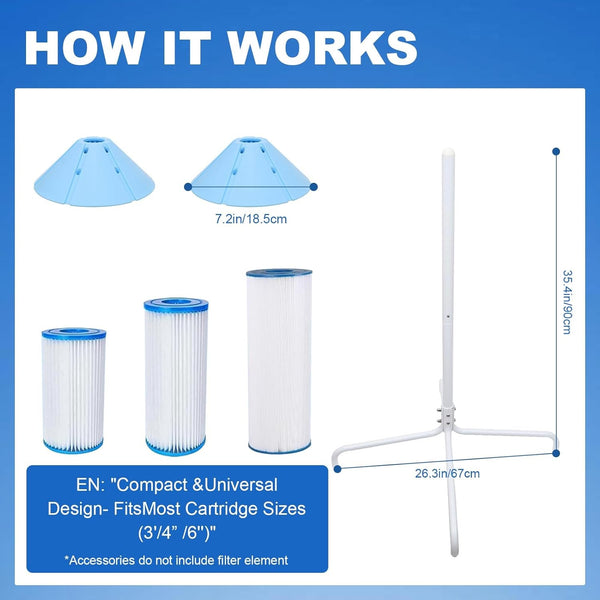Pool Cartridge Filter Cleaning Stand Fits for 3/4/6Inch Swimming Pool Cartridges