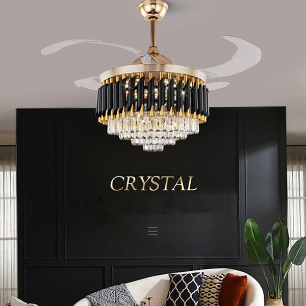 Crystal Chandelier with Fan Remote Control Dimmable 6-Speed 42" Ceiling Fan Lamp