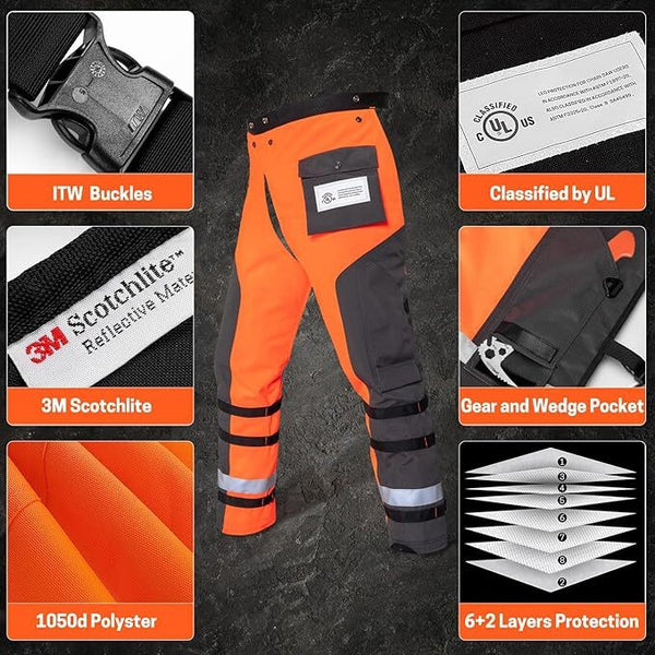 M/L Cutting Edge Chainsaw Pants Adjustable Fit 9 Layers Of Unmatched-Protection
