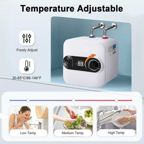 1500W Electric Mini-Tank Water Heater 15L Hot Water System Under Sink Water Tank