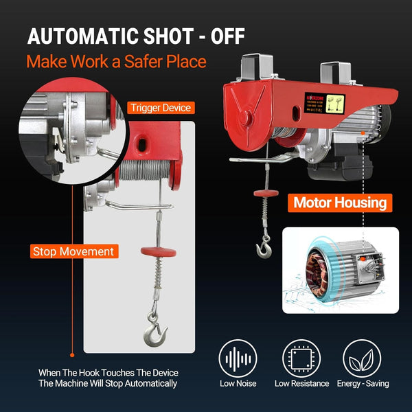 800kg Electric Hoist Winch 10m/min Electric Lift with Remote Control  Rope Tool