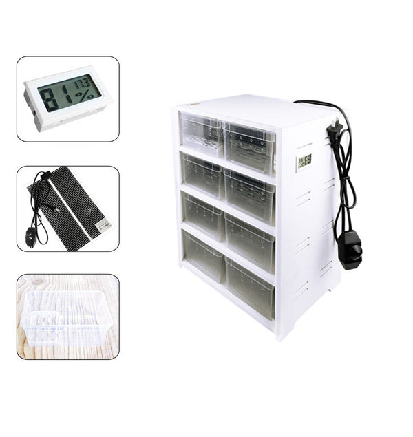 8 Grid Reptile Breeding Cabinet w/ 25W Heating Pad Hygrometer for Small Reptiles