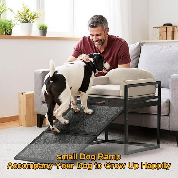 Pet Bunk Bed Sofa with Foldable Ramp Dog/Cat Window Perch With Stair Light Beige
